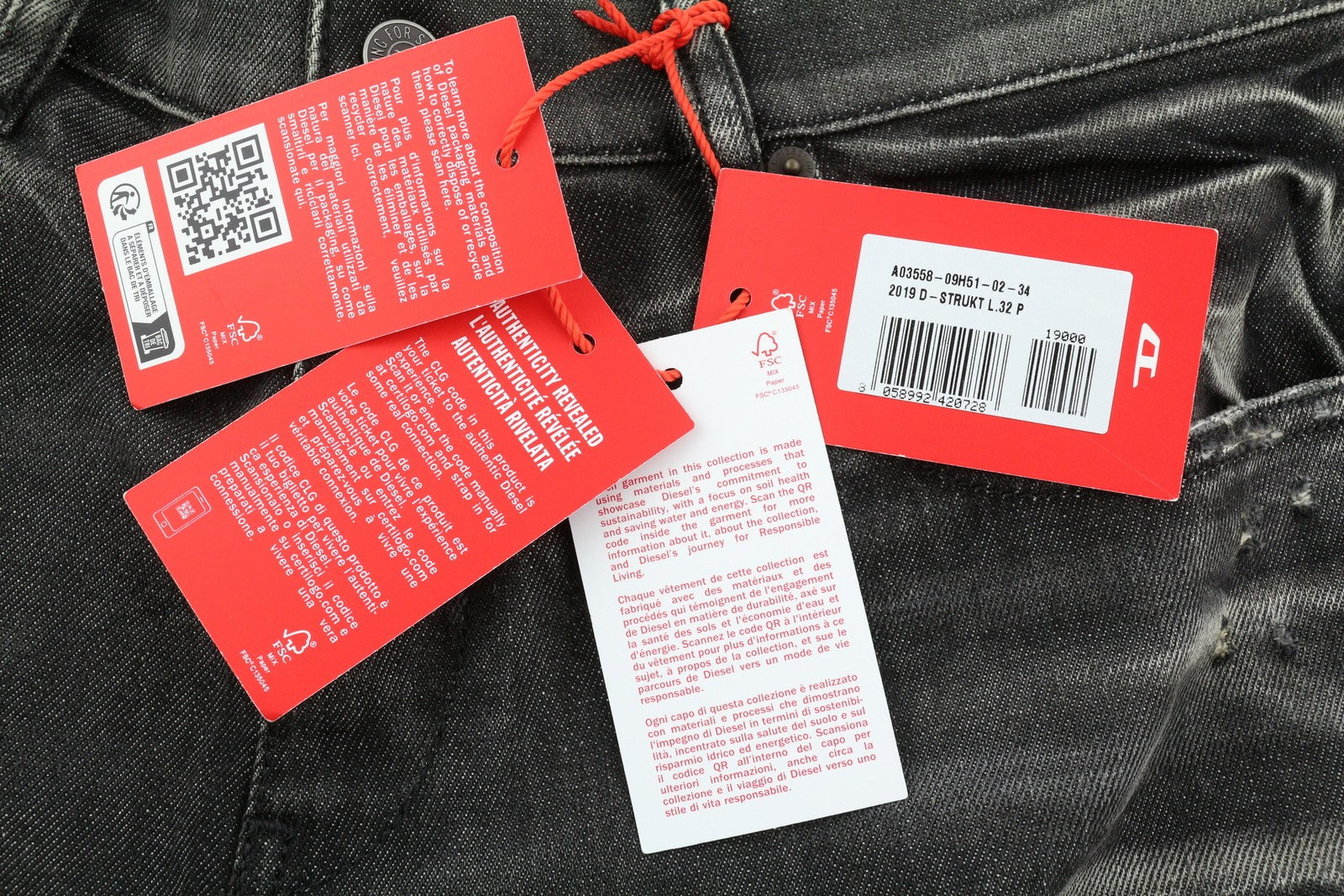 DIESEL 2019 D-Strukt 09H51 Men Jeans W34/L32 Slim Distress RRP€250 Black