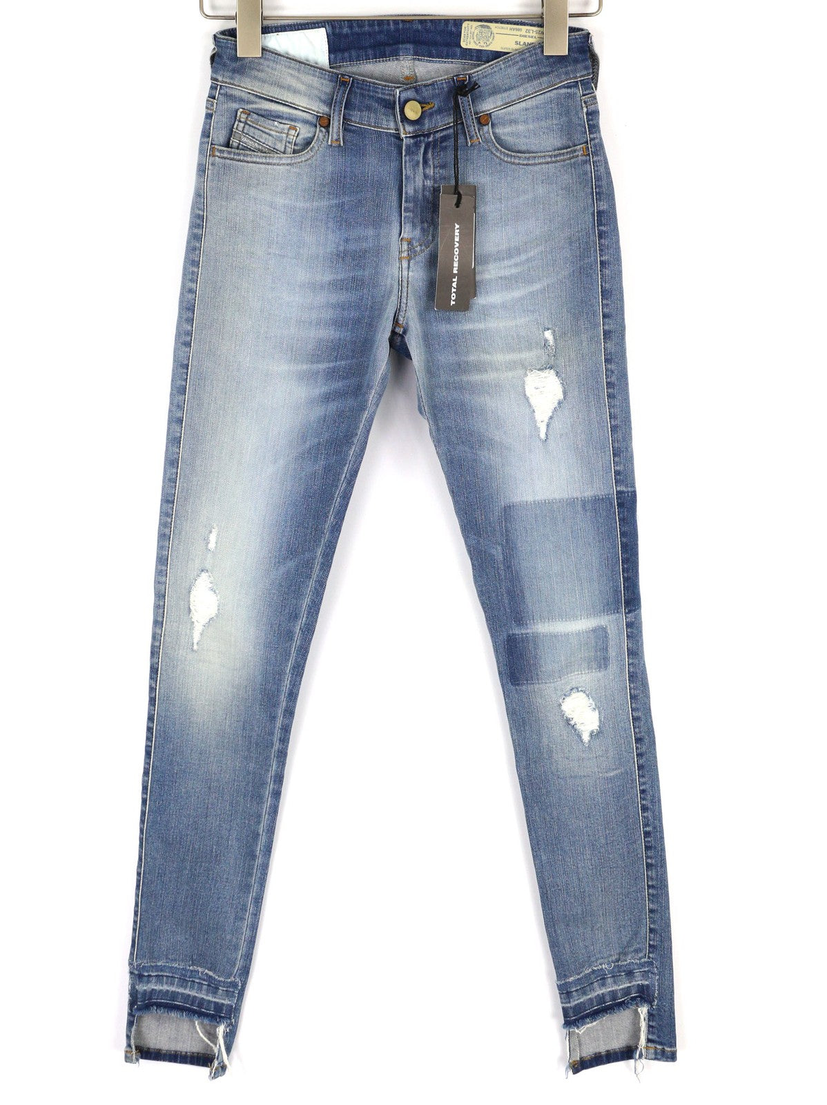DIESEL Slandy 086AH Womens Jeans W25/L32 Super Slim Skinny Blue Stretchy Ripped