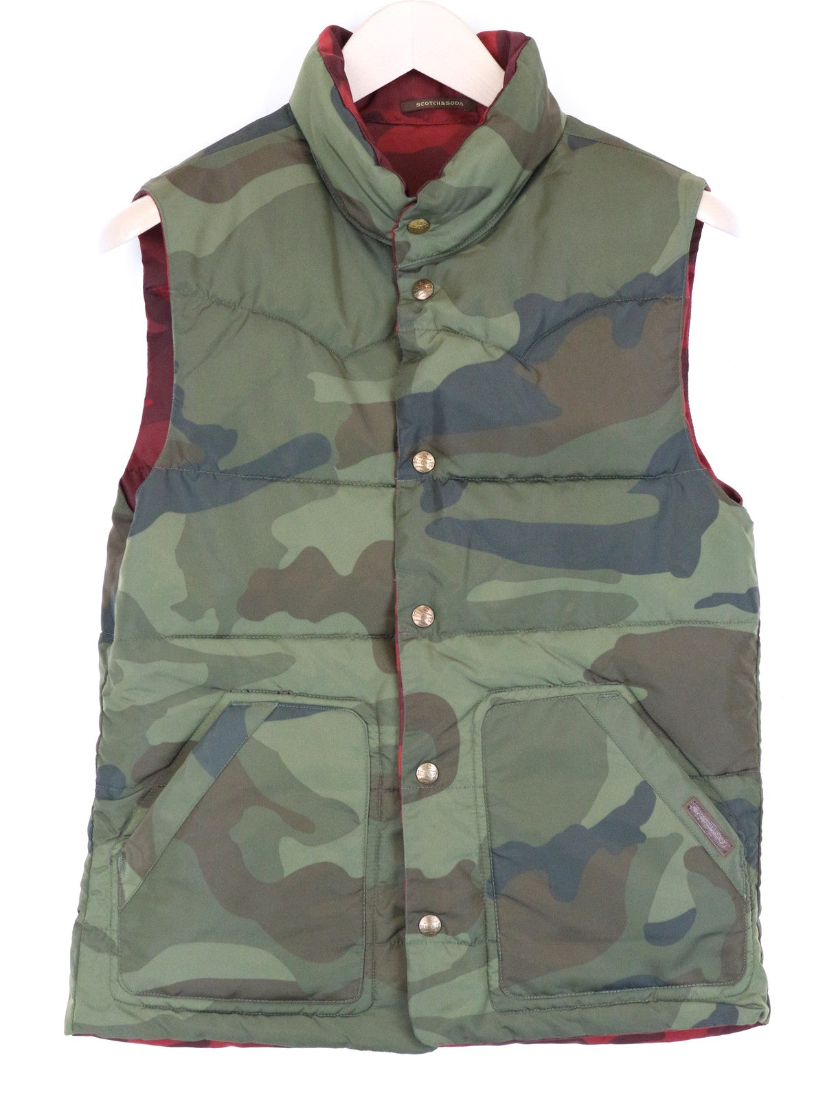 SCOTCH & SODA Men's S Camouflage Reversible Short Puffer Vest Snap Closure