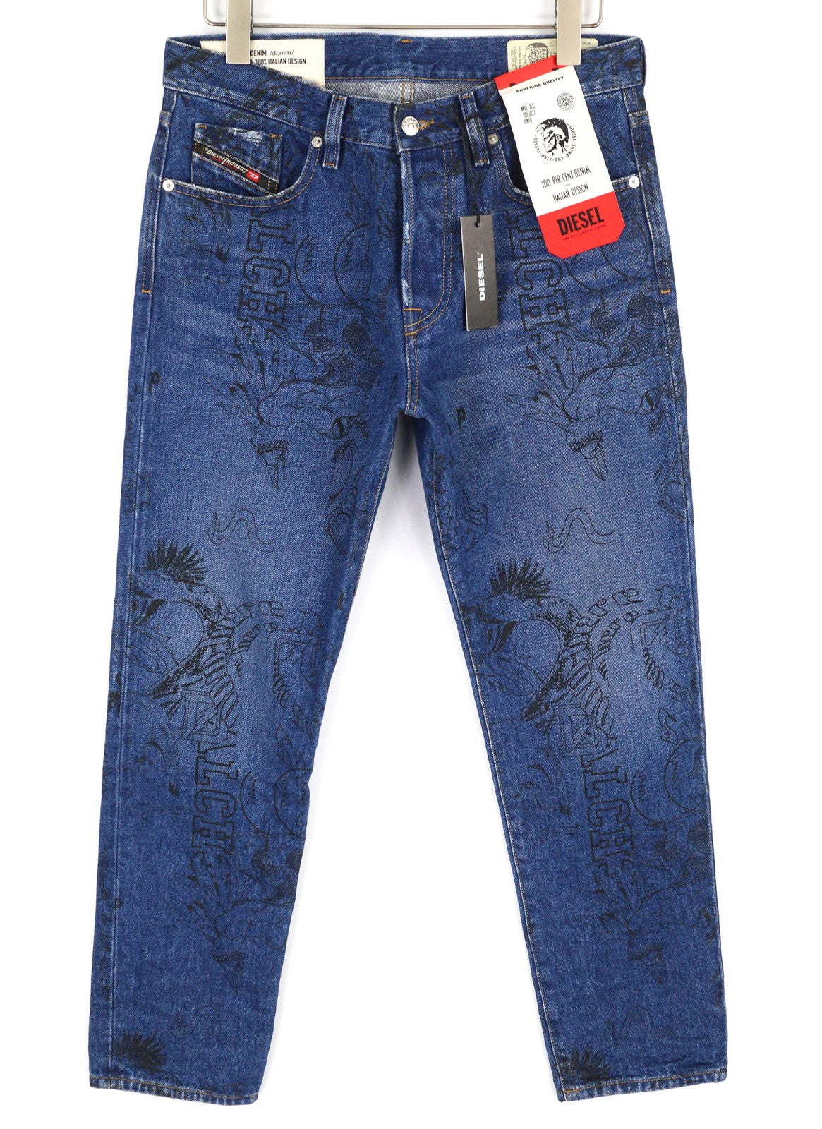 DIESEL Mharky-SP 0078S Mens Jeans W32/L32 Slim Skinny Blue  Cotton Printed