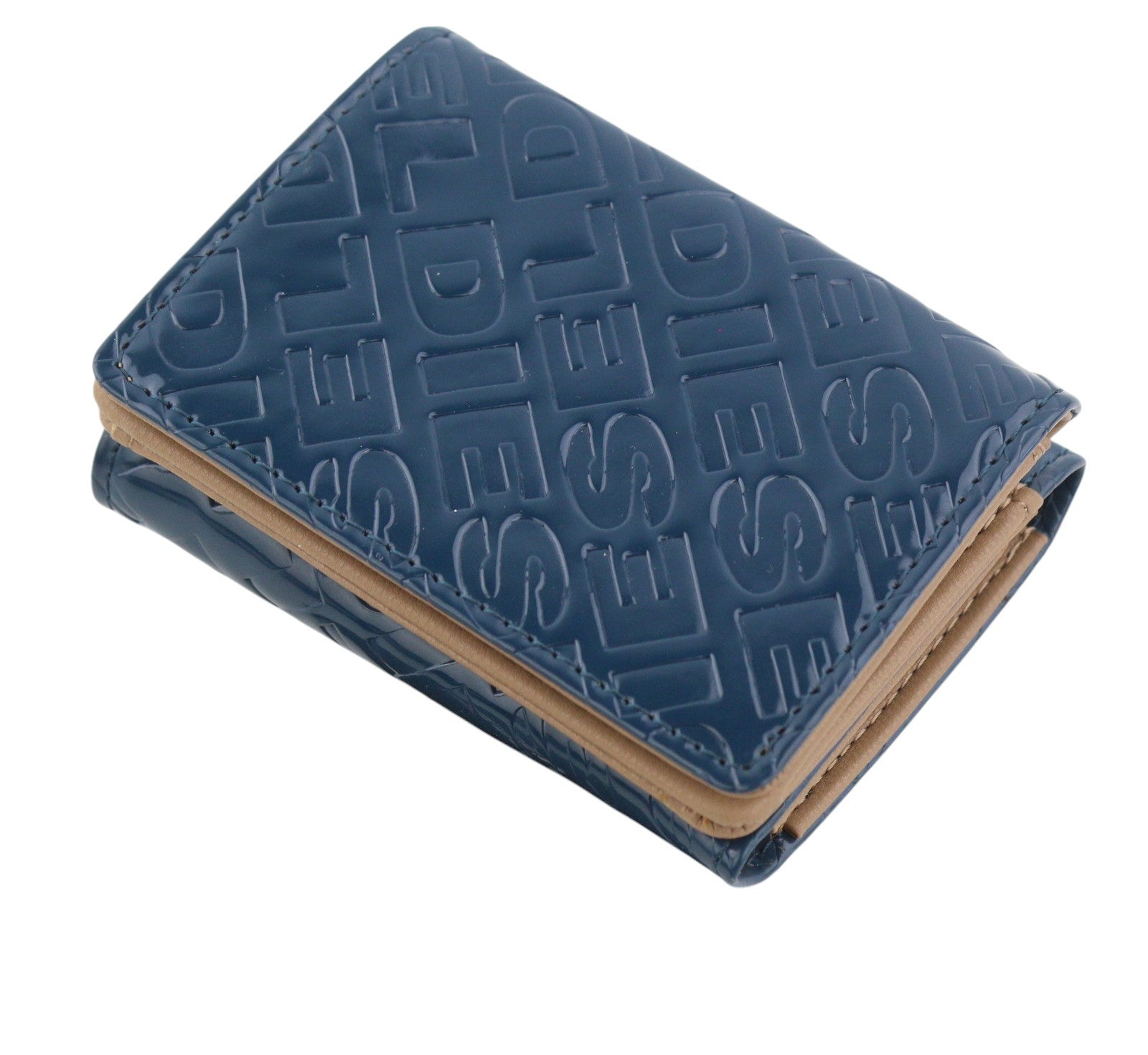 DIESEL Monogram Lorettina Women Wallet Blue Brown Faux Leather Printed RRP€100