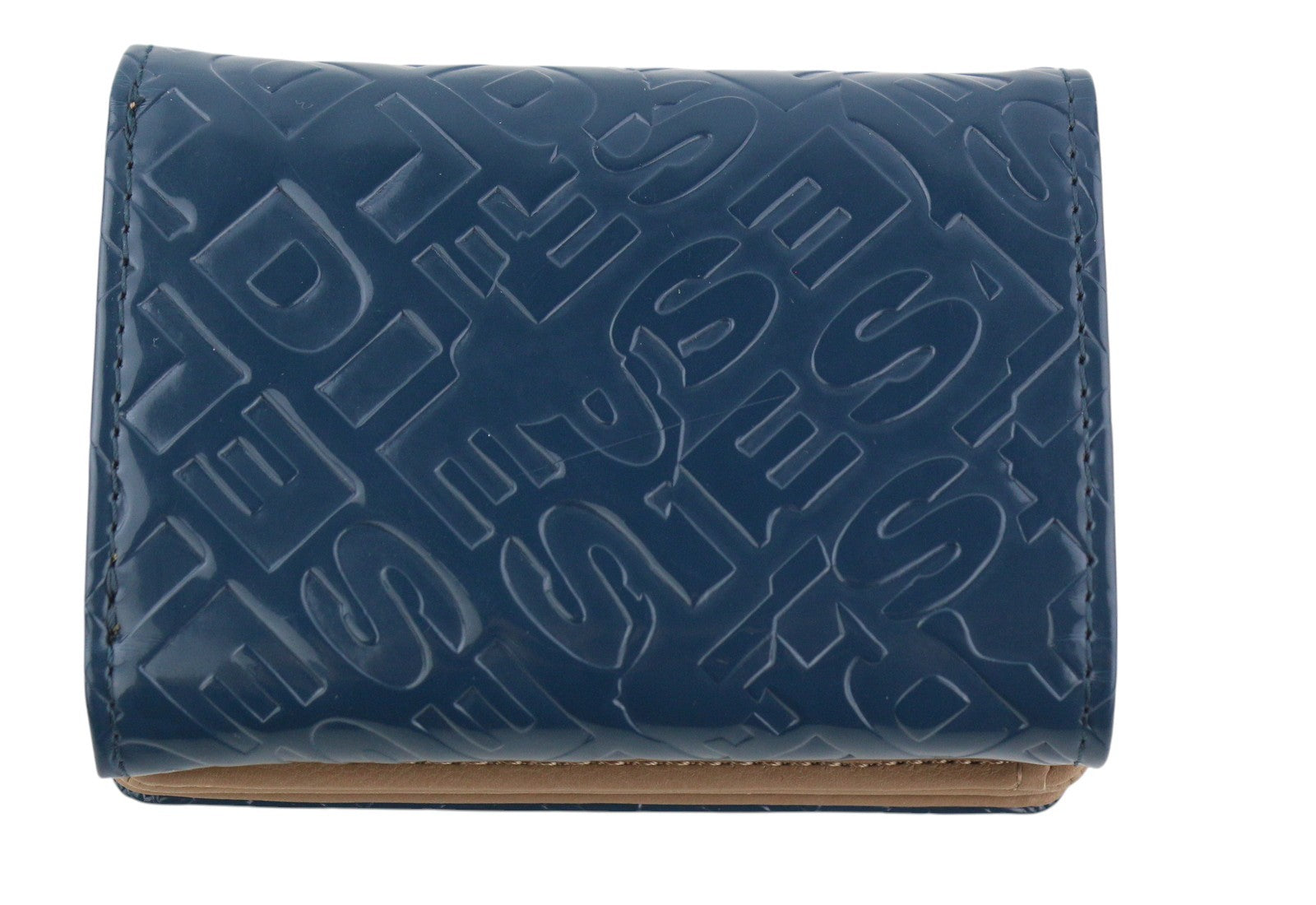 DIESEL Monogram Lorettina Women Wallet Blue Brown Faux Leather Printed RRP€100