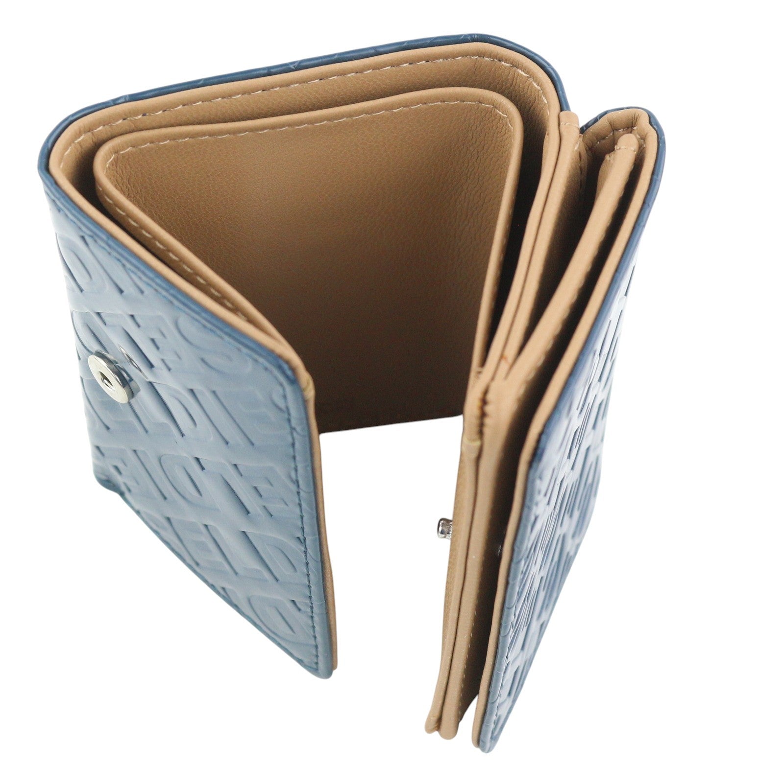 DIESEL Monogram Lorettina Women Wallet Blue Brown Faux Leather Printed RRP€100