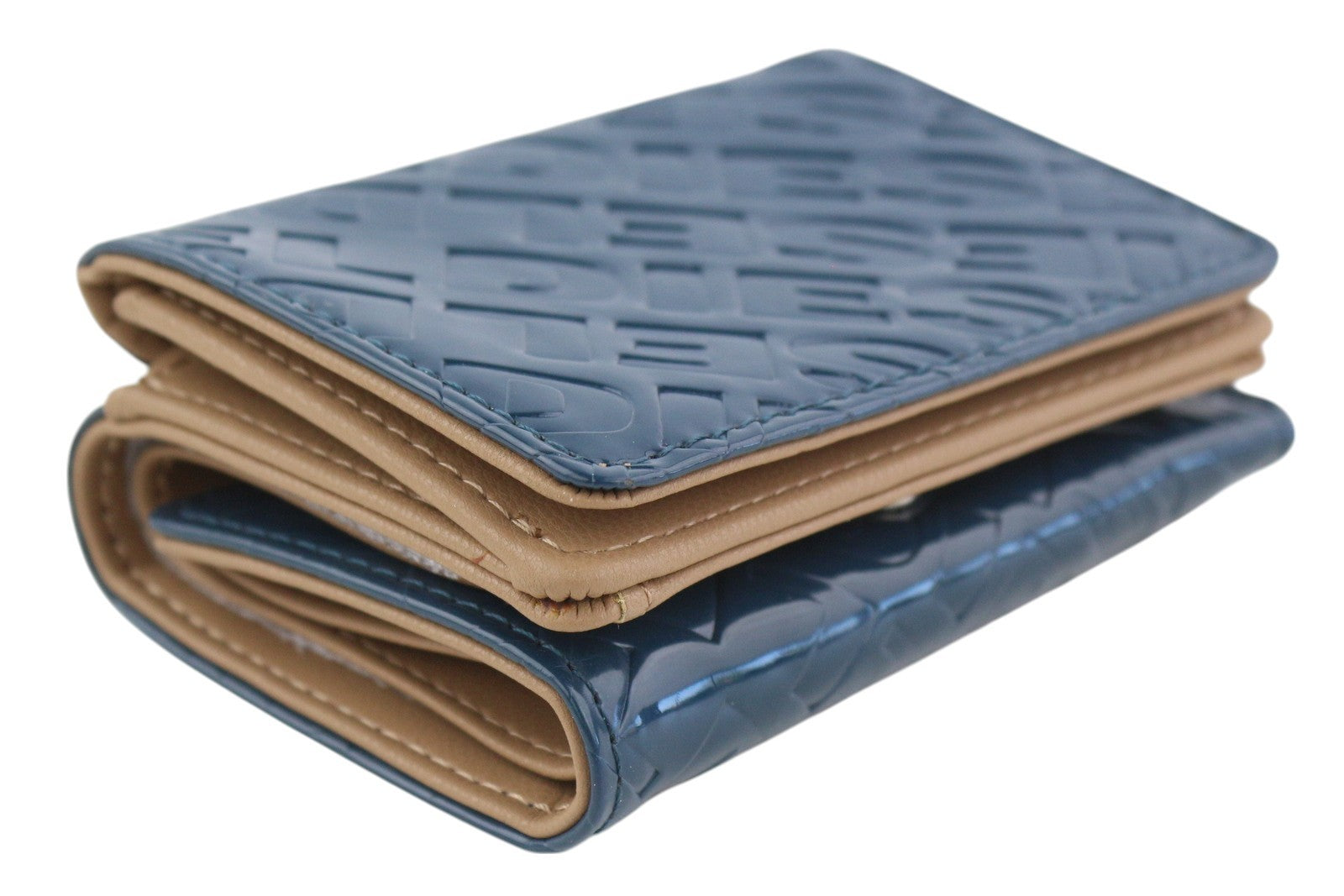 DIESEL Monogram Lorettina Women Wallet Blue Brown Faux Leather Printed RRP€100