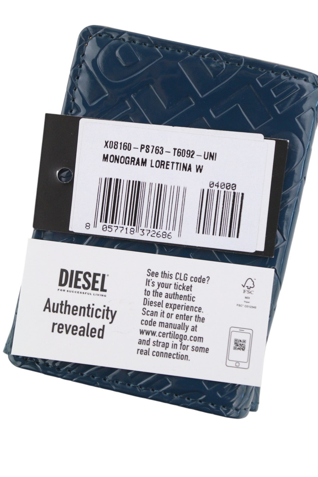 DIESEL Monogram Lorettina Women Wallet Blue Brown Faux Leather Printed RRP€100