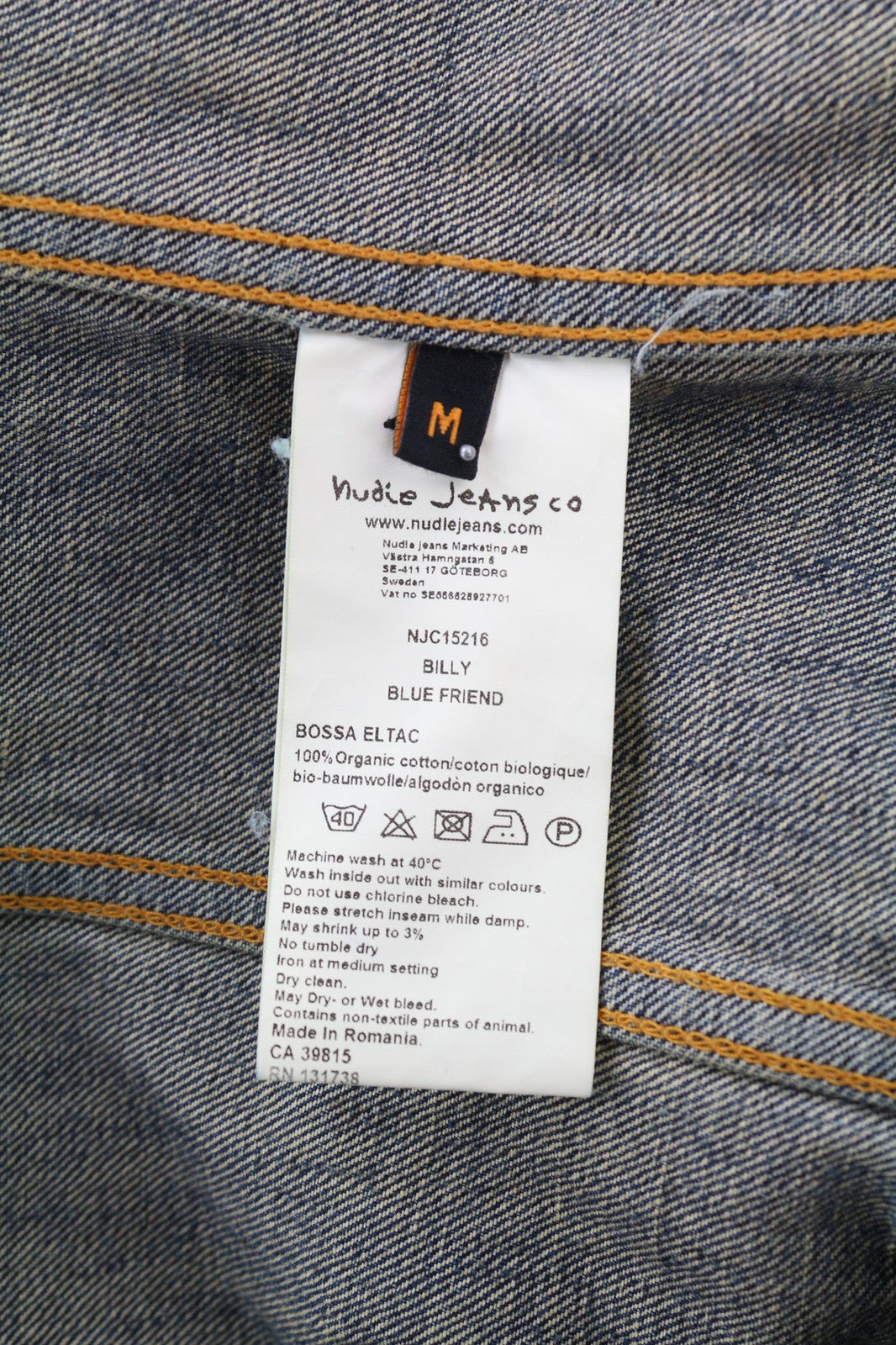 Nudie Jeans Billy Blue Friend Men Jacket M Unlined Denim  Neck Organic