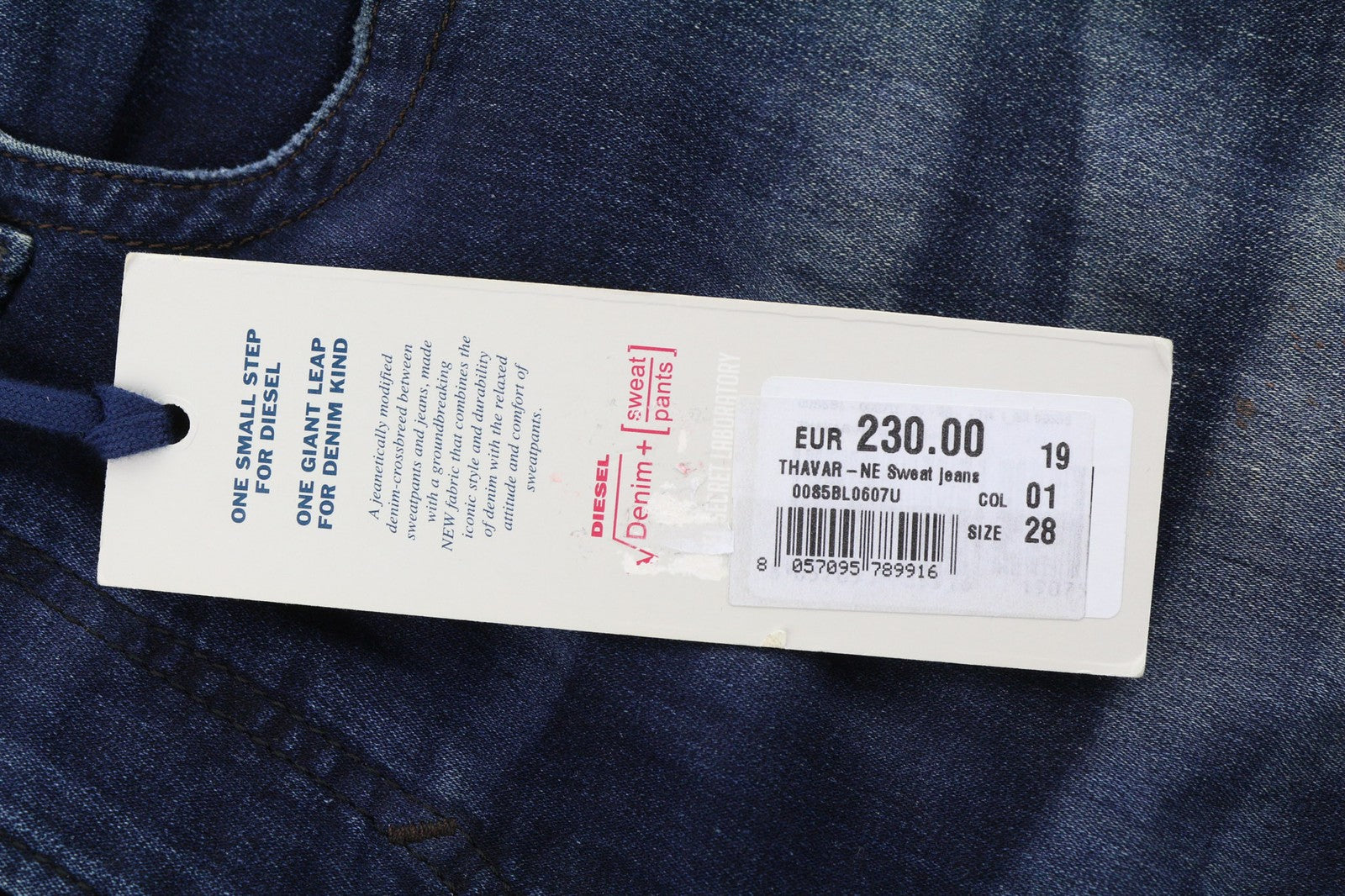 DIESEL Thavar-NE 0607U Mens Jeans W28 Sweat Jogg Slim Dark Blue Stretchy Ripped