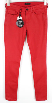 DENHAM Cleaner Women's W25/L34 Red Coated Waxed Stretch Slim Fit Jeans