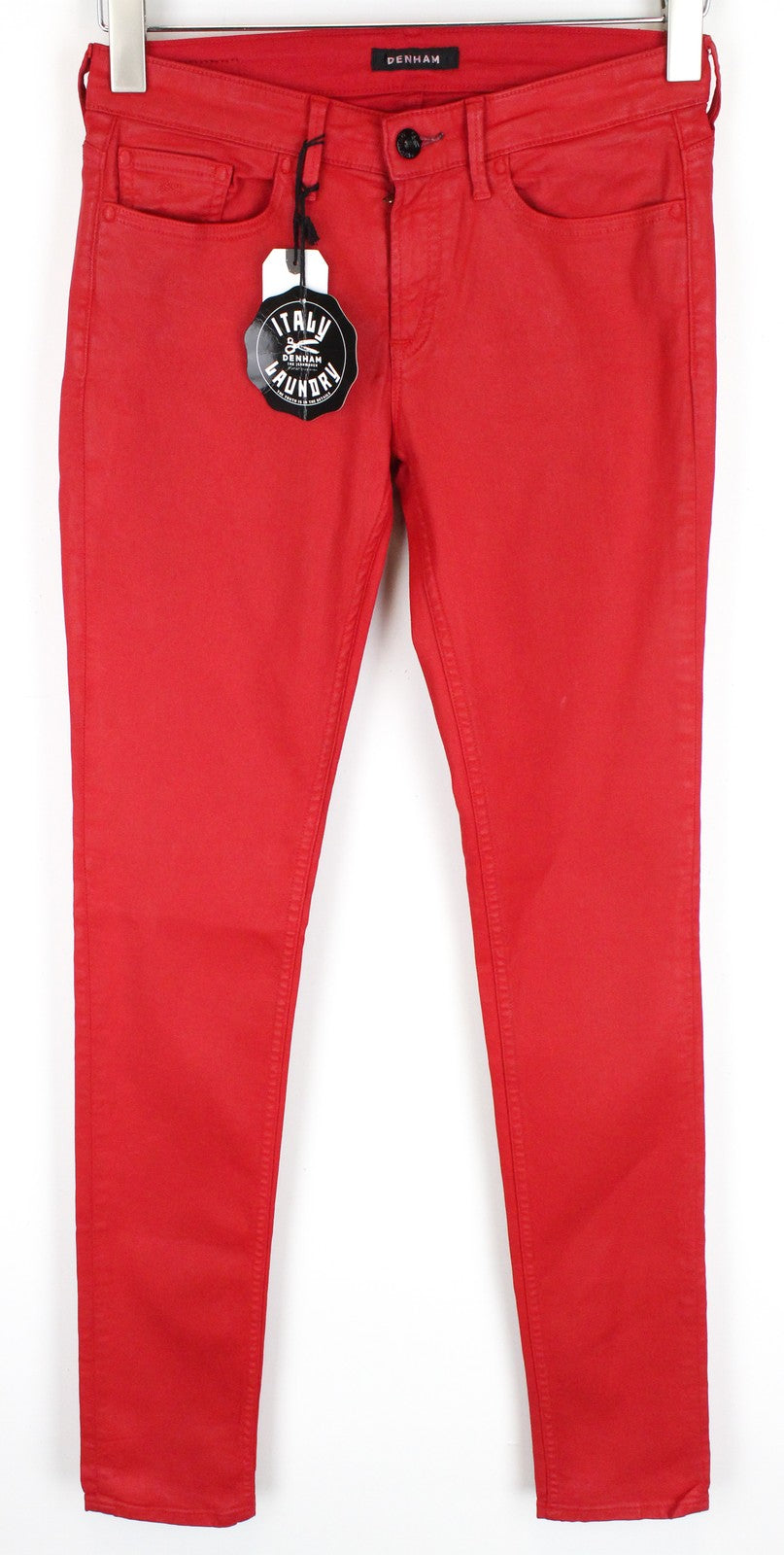 DENHAM Cleaner Women's W25/L34 Red Coated Waxed Stretch Slim Fit Jeans