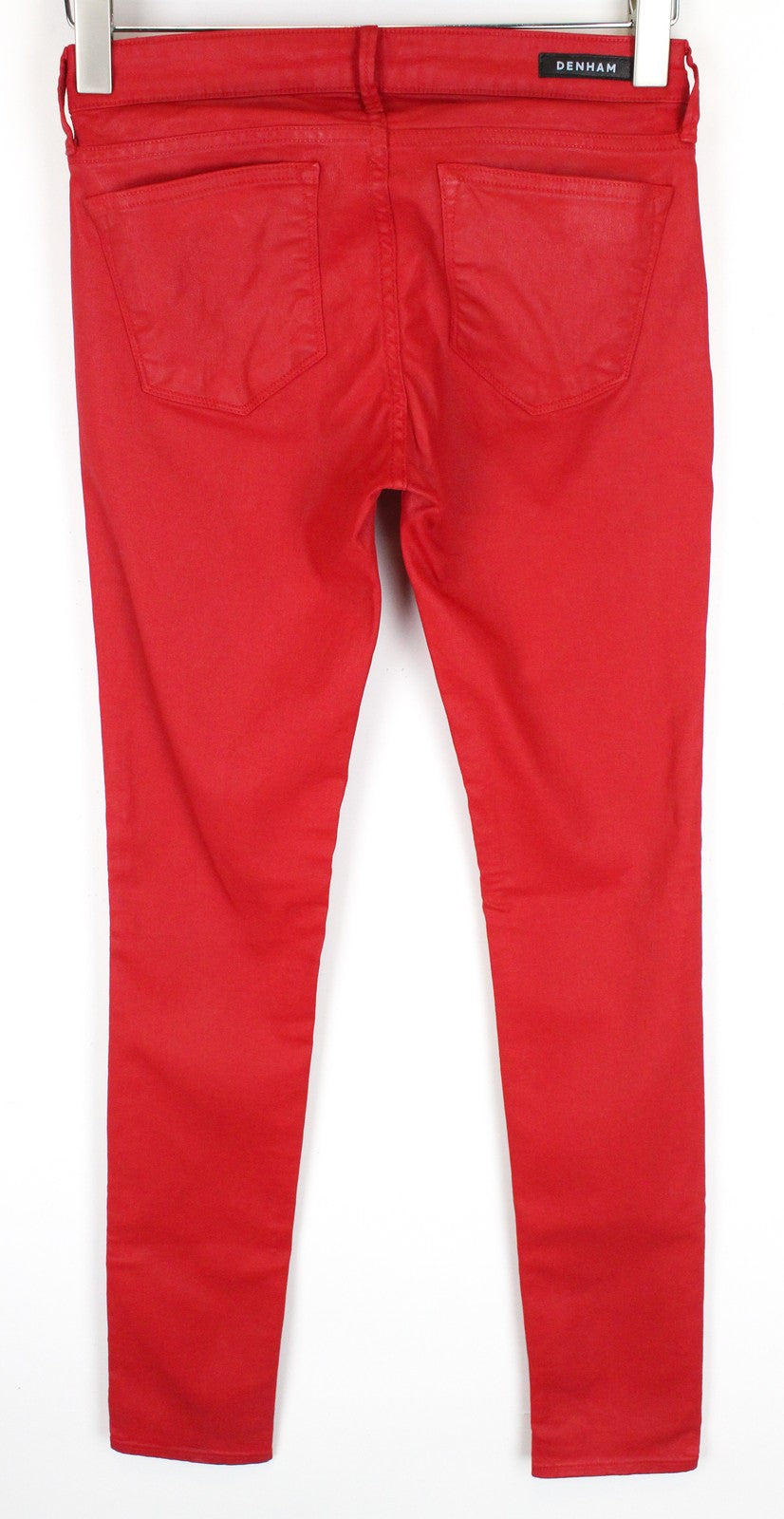 DENHAM Cleaner Women's W25/L34 Red Coated Waxed Stretch Slim Fit Jeans