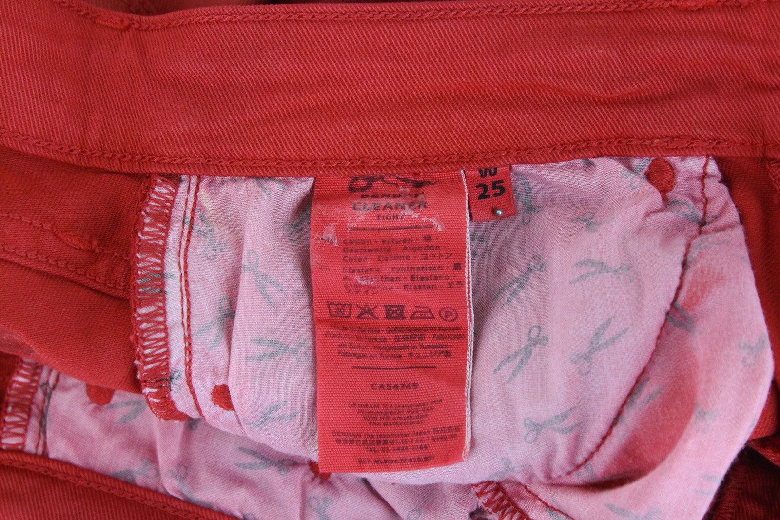 DENHAM Cleaner Women's W25/L34 Red Coated Waxed Stretch Slim Fit Jeans