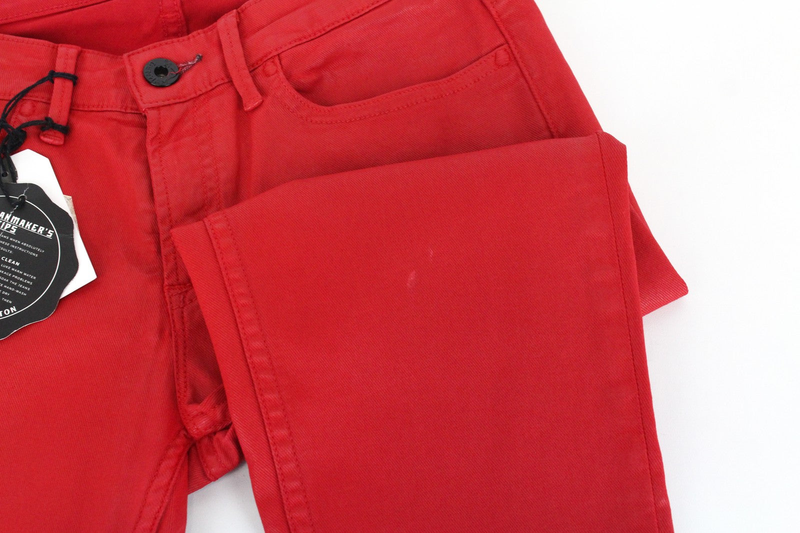 DENHAM Cleaner Women's W25/L34 Red Coated Waxed Stretch Slim Fit Jeans