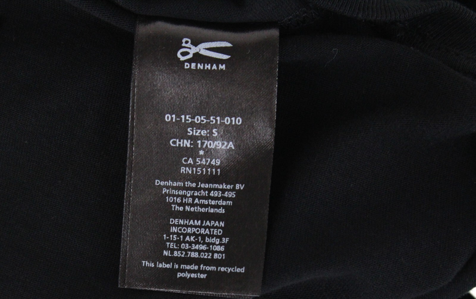 DENHAM Tubular Seamless Men's S Black Cotton Casual T-Shirt Round Neck Fit