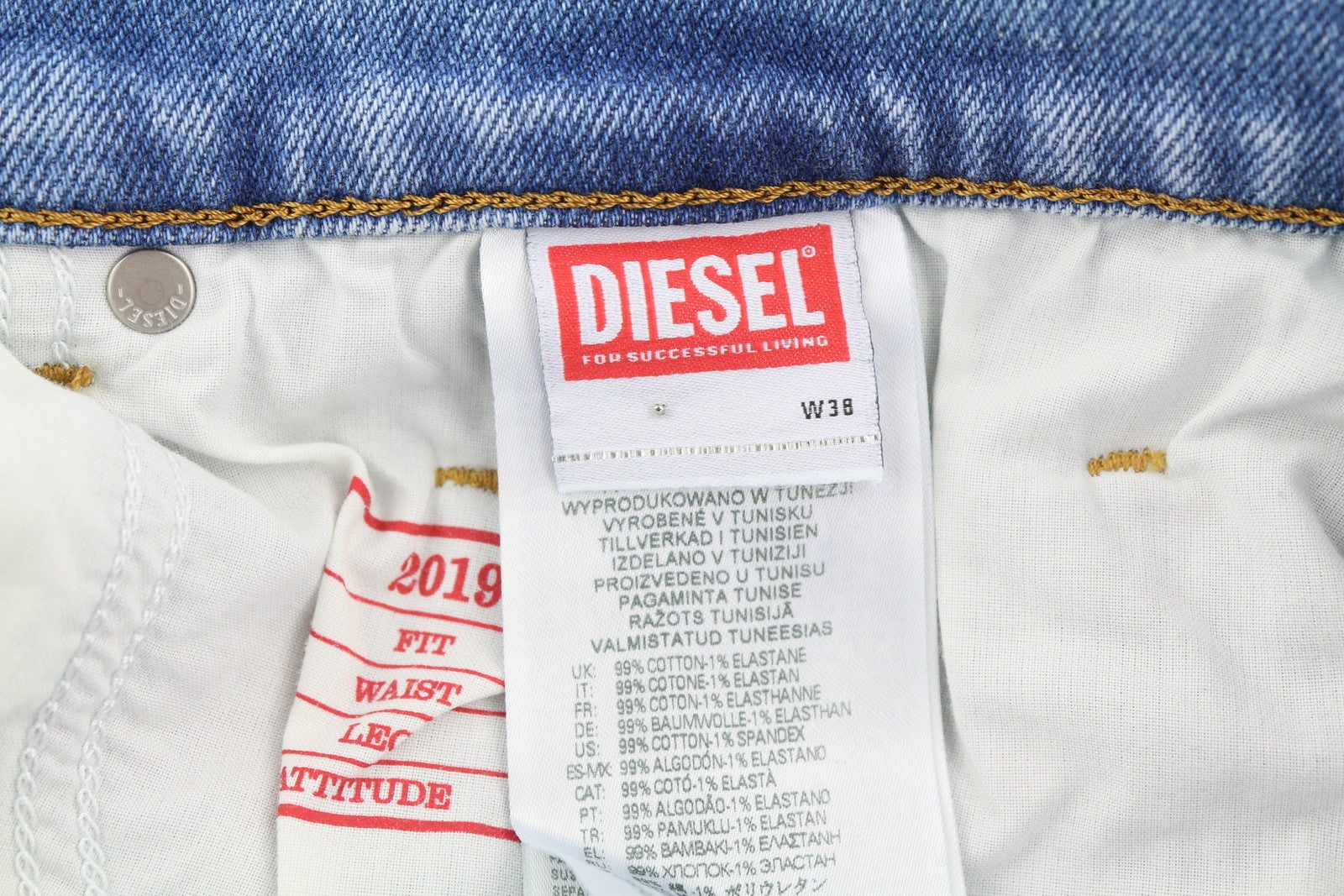 DIESEL 2019 D-Strukt 9C08L Men Jeans W38/L30 Slim  Zip Fly Washed Blue RRP€250