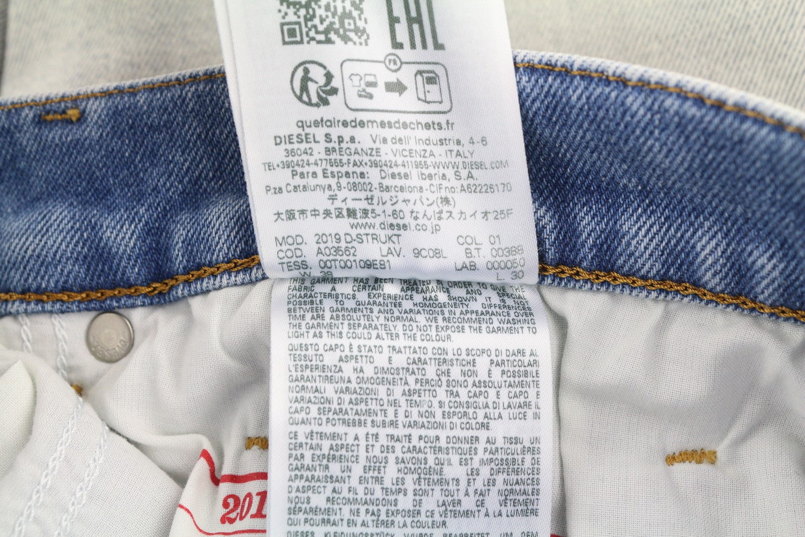 DIESEL 2019 D-Strukt 9C08L Men Jeans W38/L30 Slim  Zip Fly Washed Blue RRP€250