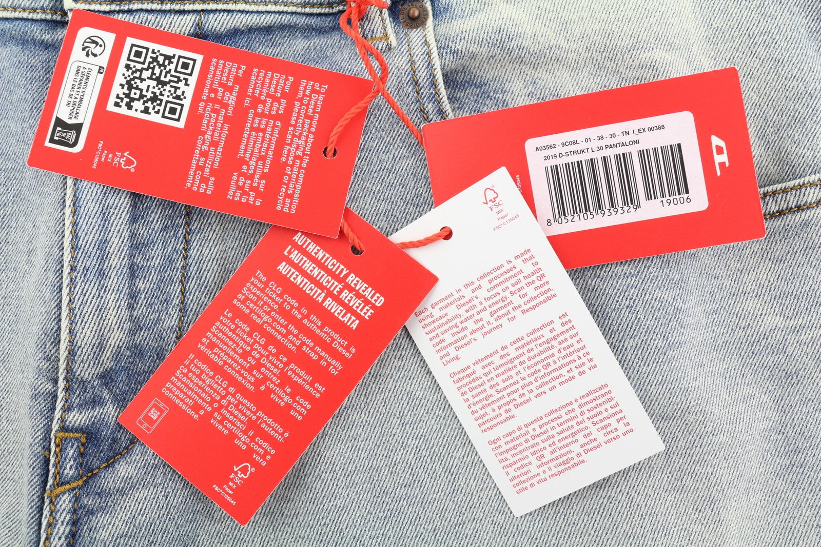 DIESEL 2019 D-Strukt 9C08L Men Jeans W38/L30 Slim  Zip Fly Washed Blue RRP€250