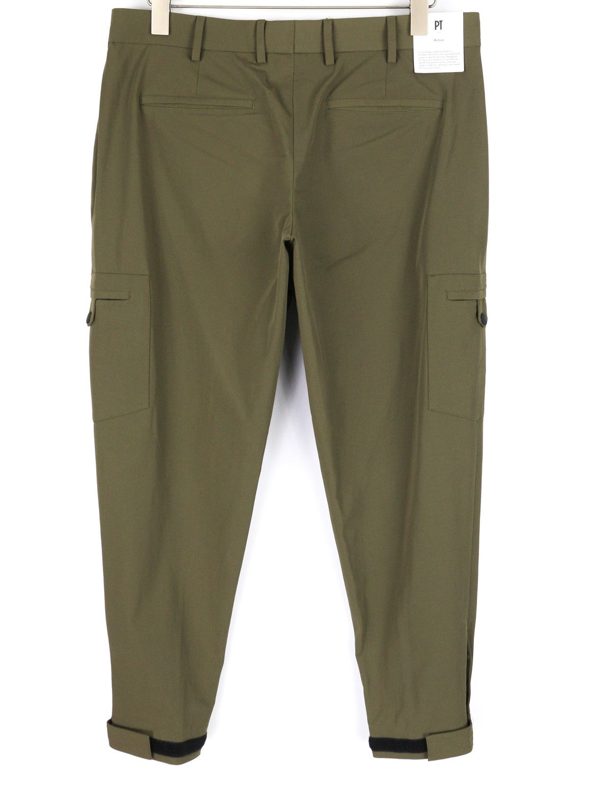 PT TORINO Gamma Men Trousers 50 W35 Khaki Stretch Zipper Pockets Slim Fit Cargo