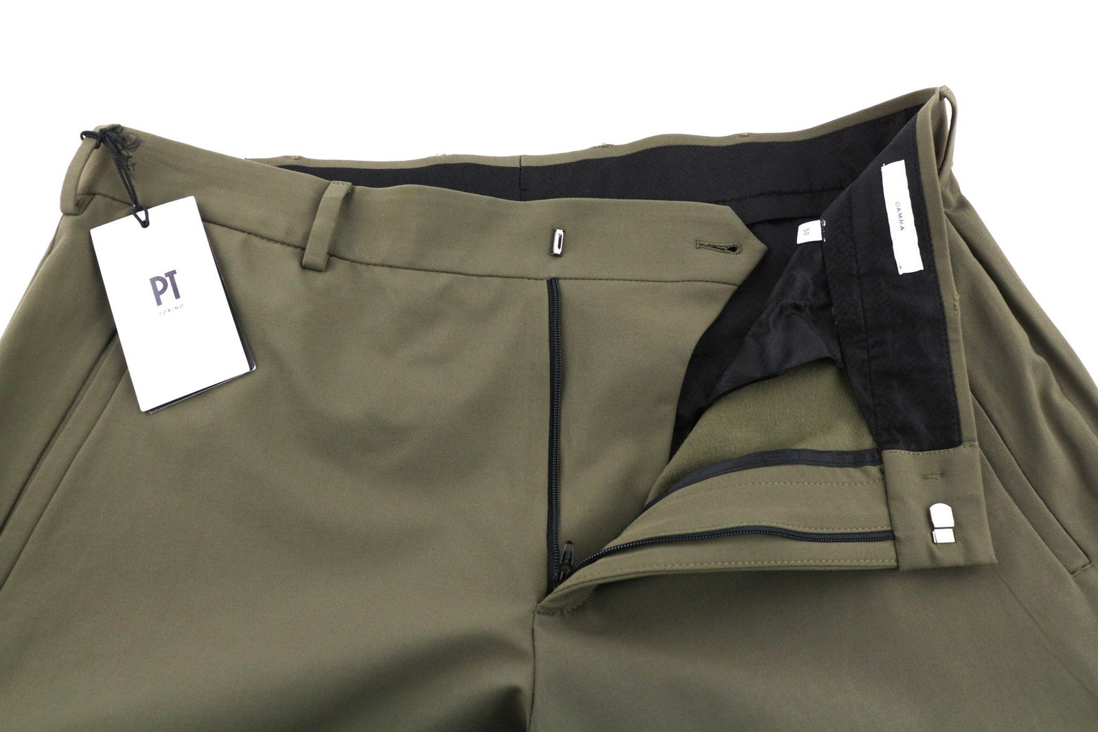 PT TORINO Gamma Men Trousers 50 W35 Khaki Stretch Zipper Pockets Slim Fit Cargo