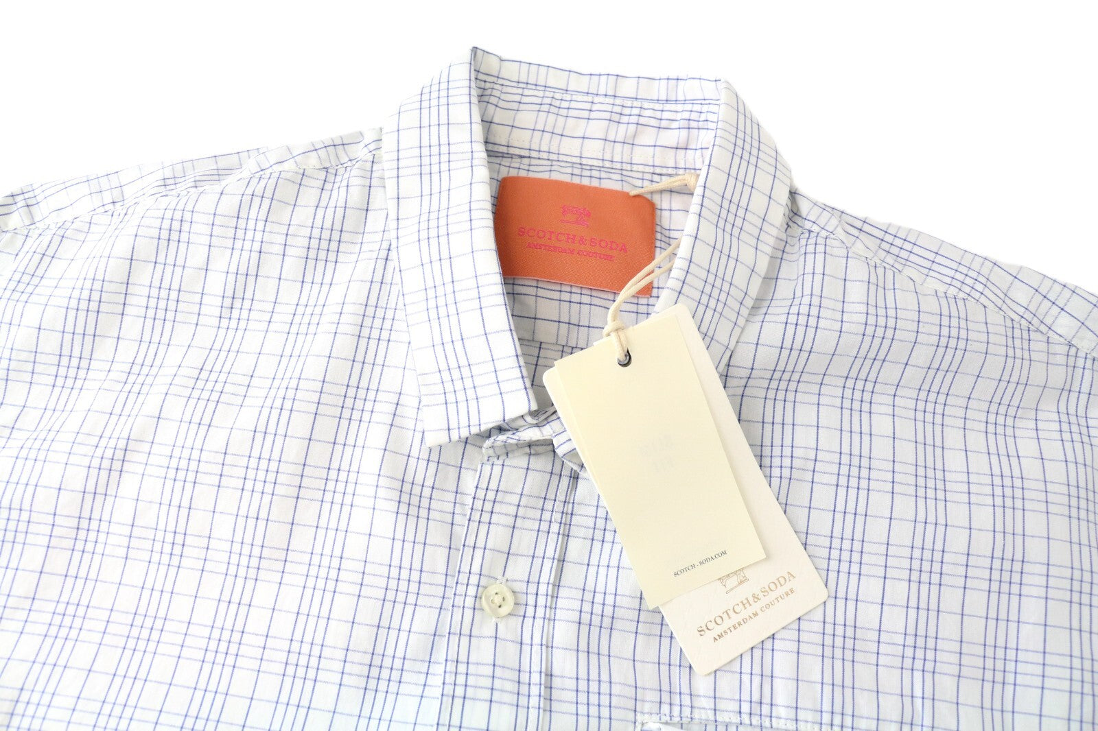 SCOTCH & SODA Men's M Checked Blue White Shirt Cotton Patch Pocket Button-Up