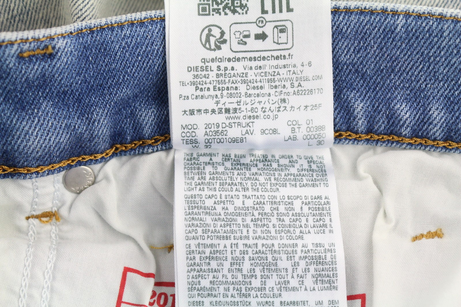 DIESEL 2019 D-Strukt 9C08L Men Jeans W32/L30 Slim  Zip Fly Washed Blue RRP€250