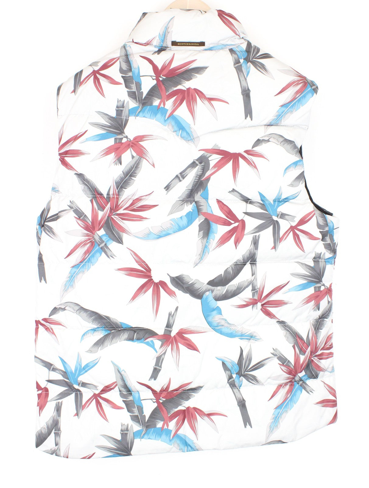 SCOTCH & SODA Men's L Reversible Leaf Print Puffer Vest Snap Closure Short