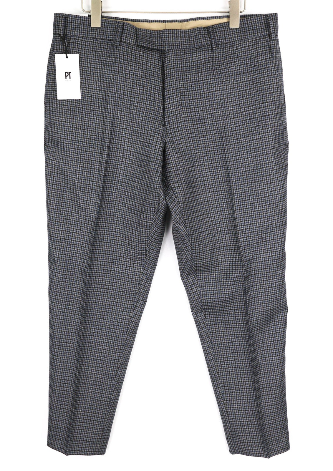 PT TORINO Men Trousers 54 W39 Rebel Blue Grey Patterned Pure Wool Pleated Dress