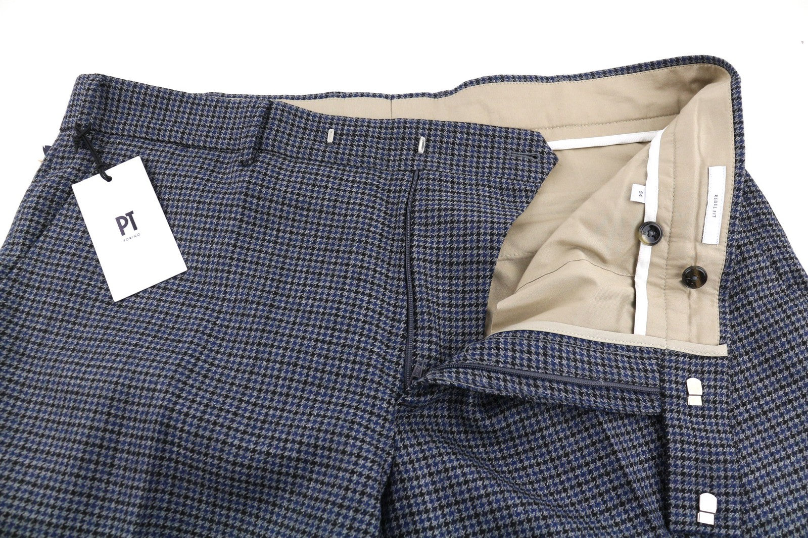 PT TORINO Men Trousers 54 W39 Rebel Blue Grey Patterned Pure Wool Pleated Dress