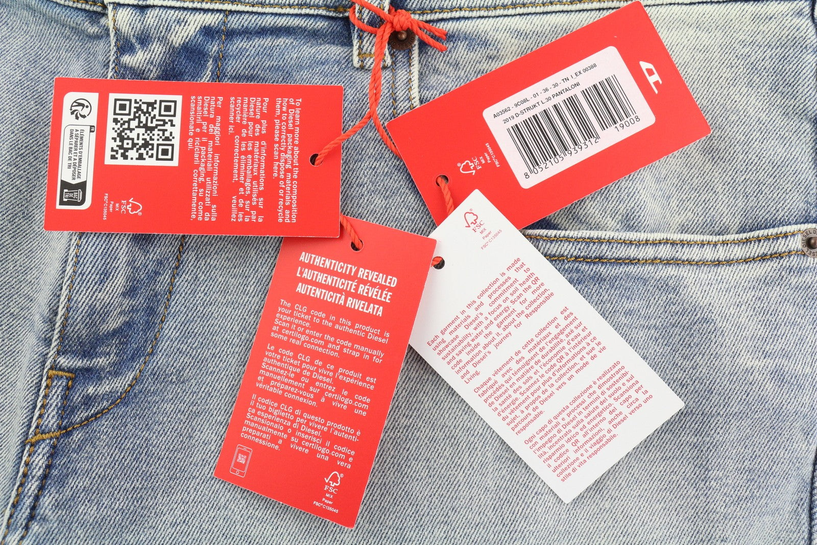 DIESEL 2019 D-Strukt 9C08L Men Jeans W36/L30 Slim  Zip Fly Washed Blue RRP€250