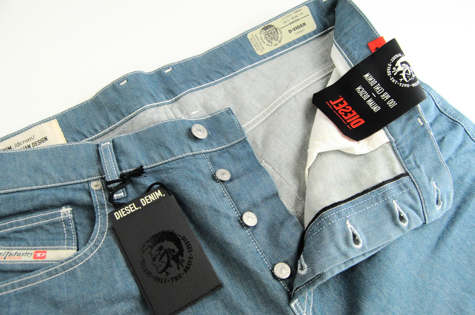 DIESEL D-Vider 069MQ Men Jeans W36/L32 Carrot Fit Blue Cotton 5-Pocket Denim