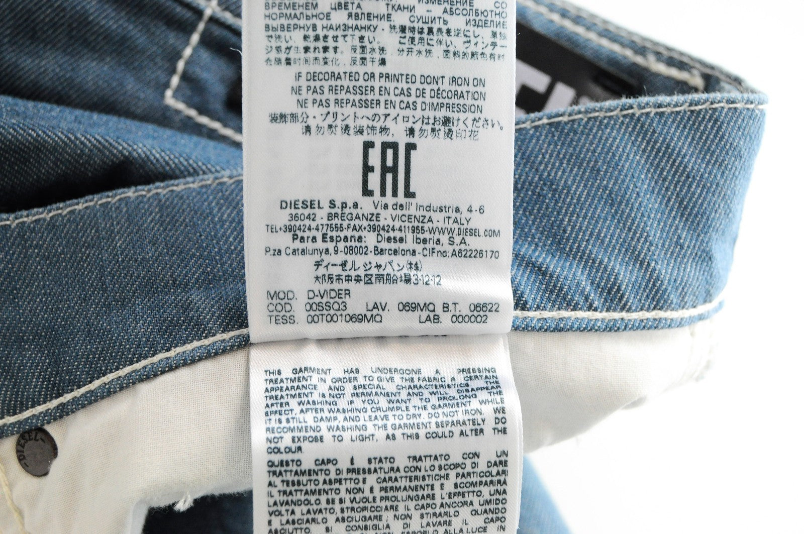 DIESEL D-Vider 069MQ Men Jeans W36/L32 Carrot Fit Blue Cotton 5-Pocket Denim