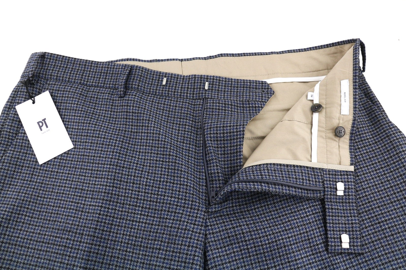 PT TORINO Men Trousers 56 W39 Rebel  Blue Grey Patterned Pure Wool Pleated