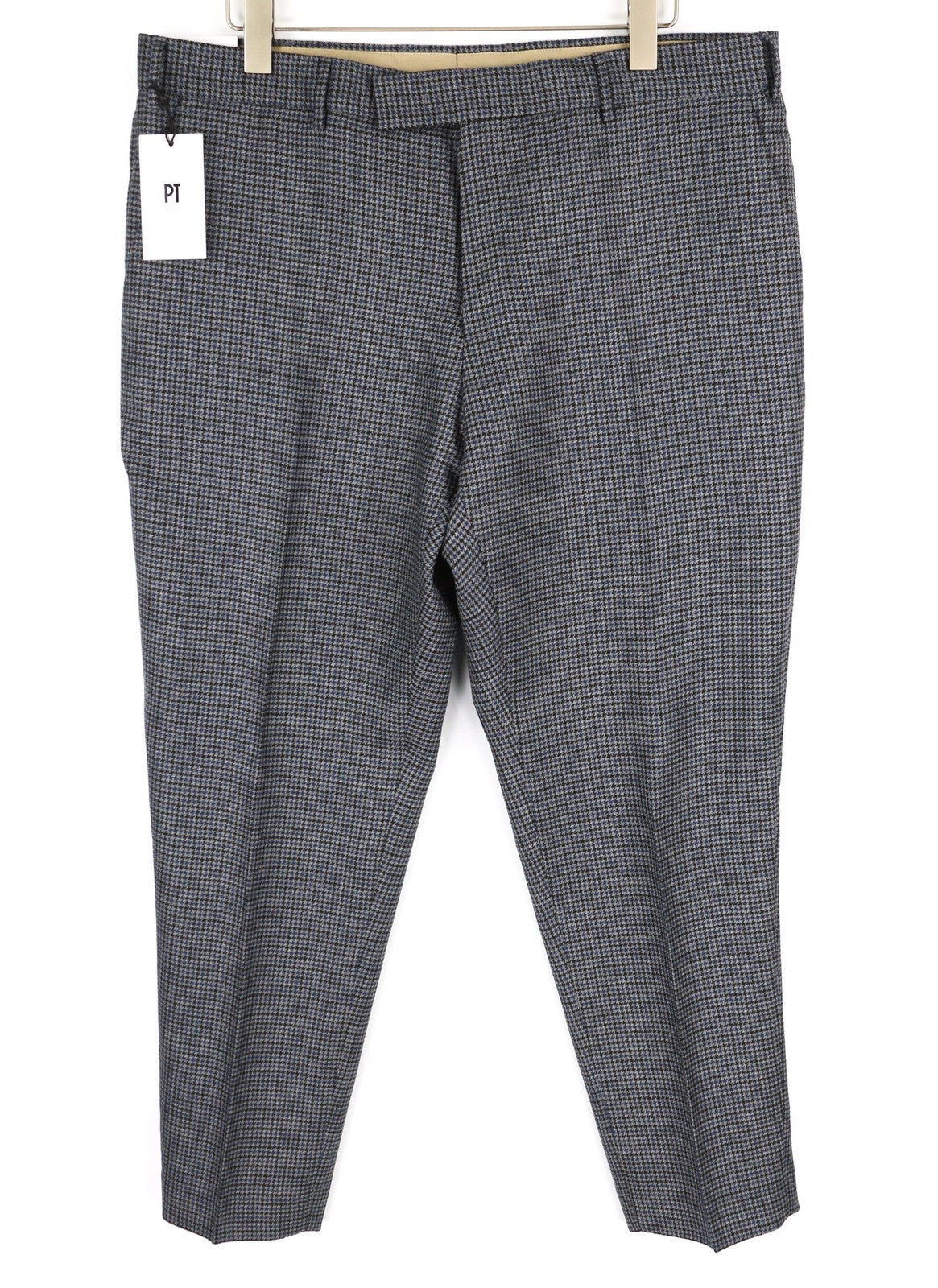 PT TORINO Men Trousers 56 W39 Rebel  Blue Grey Patterned Pure Wool Pleated