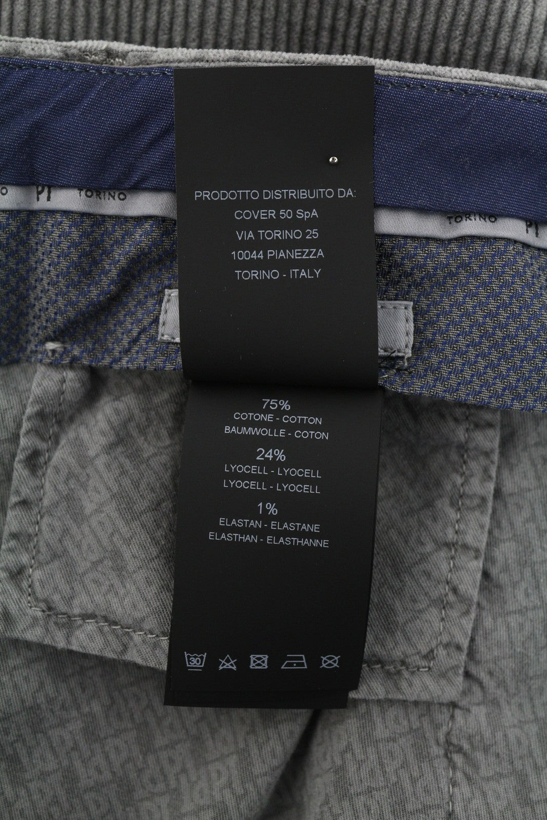 PT TORINO Men Trousers 46 W30 Skinny  Grey Cotton Stretchy Corduroy Pleated