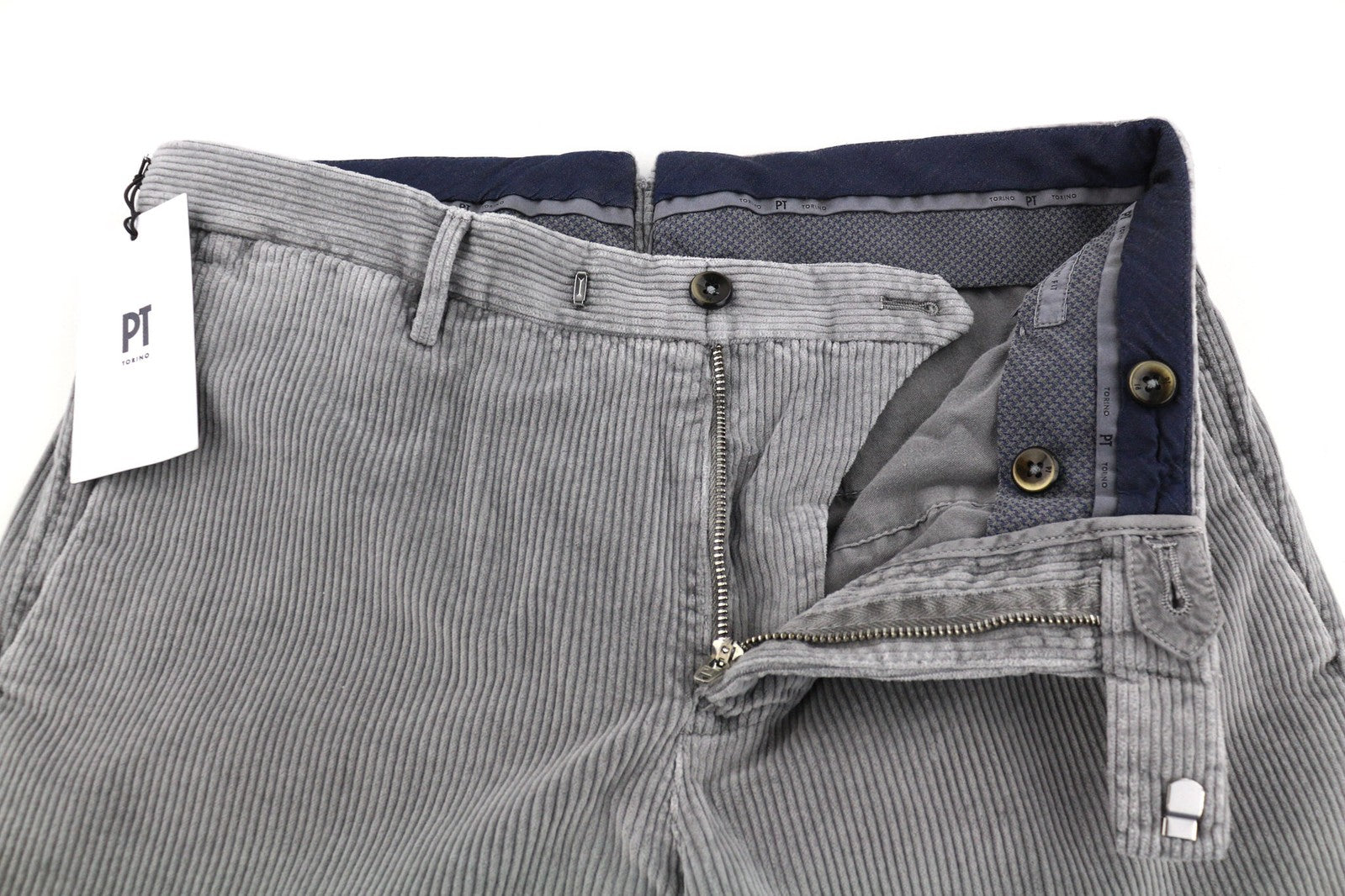 PT TORINO Men Trousers 46 W30 Skinny  Grey Cotton Stretchy Corduroy Pleated