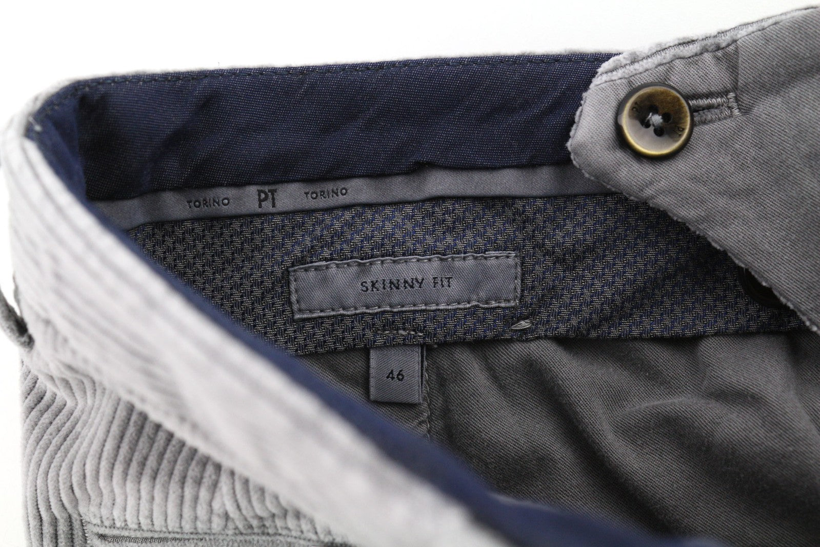 PT TORINO Men Trousers 46 W30 Skinny  Grey Cotton Stretchy Corduroy Pleated