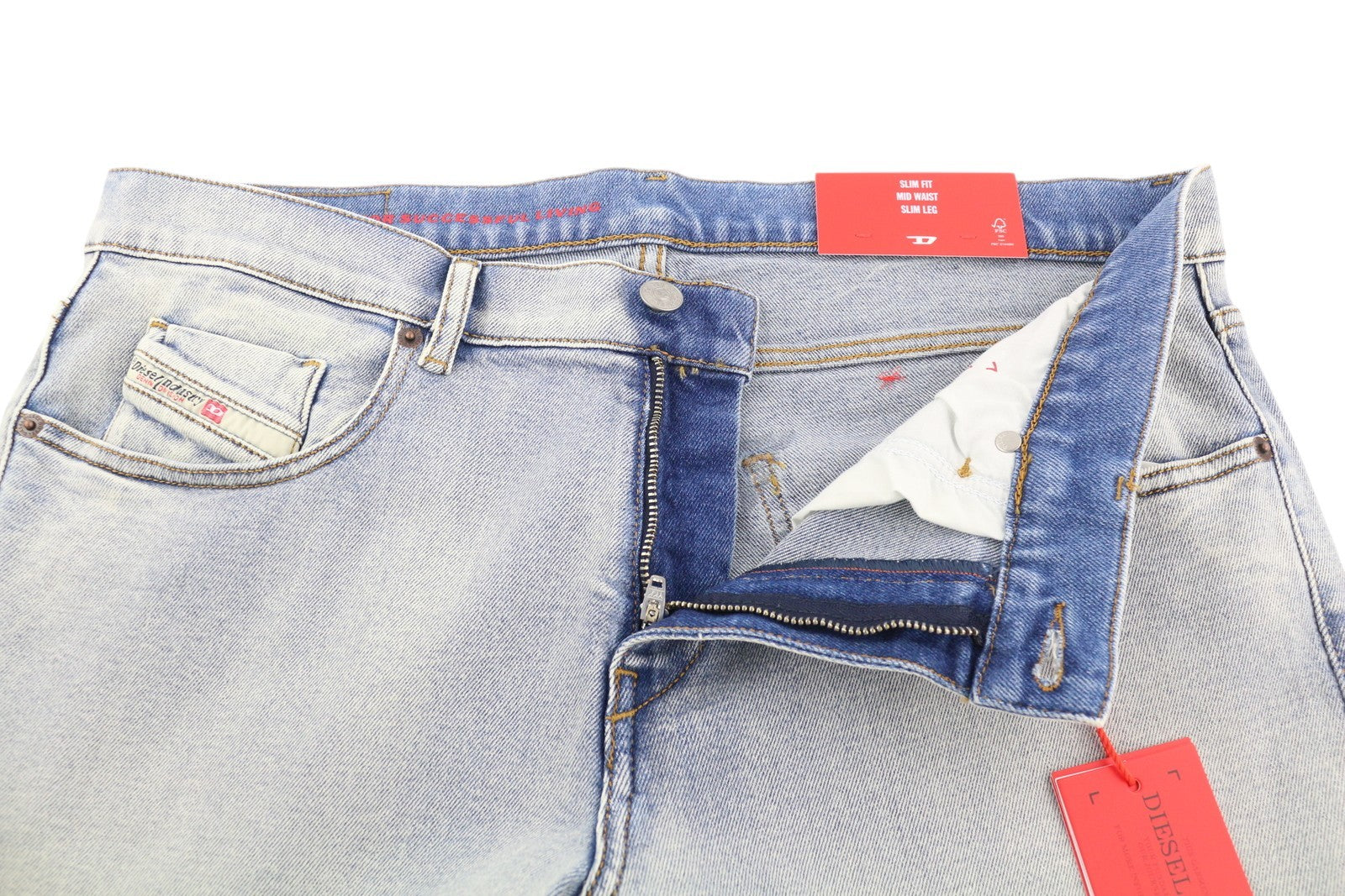 DIESEL 2019 D-Strukt 9C08L Men Jeans W34/L30 Slim  Zip Fly Washed Blue RRP€250