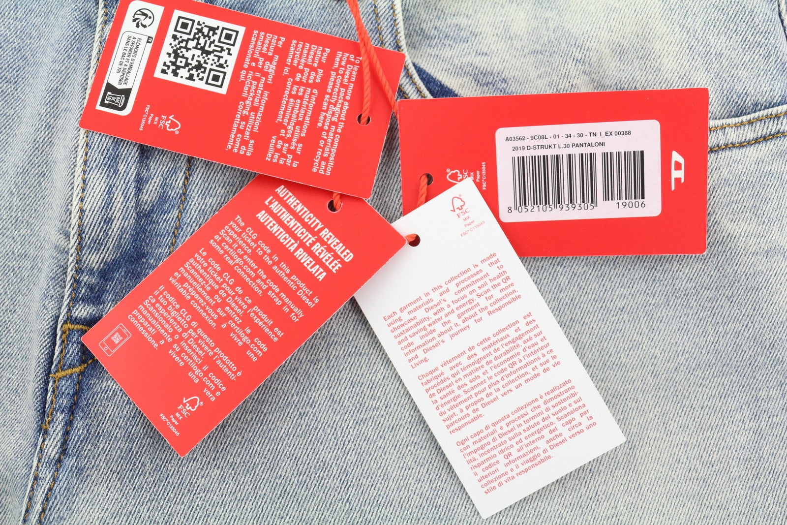 DIESEL 2019 D-Strukt 9C08L Men Jeans W34/L30 Slim  Zip Fly Washed Blue RRP€250