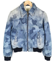 NUDIE Gudrun Women Jacket M Camo Denim Cotton Zipper Lined Washed Blue Pockets