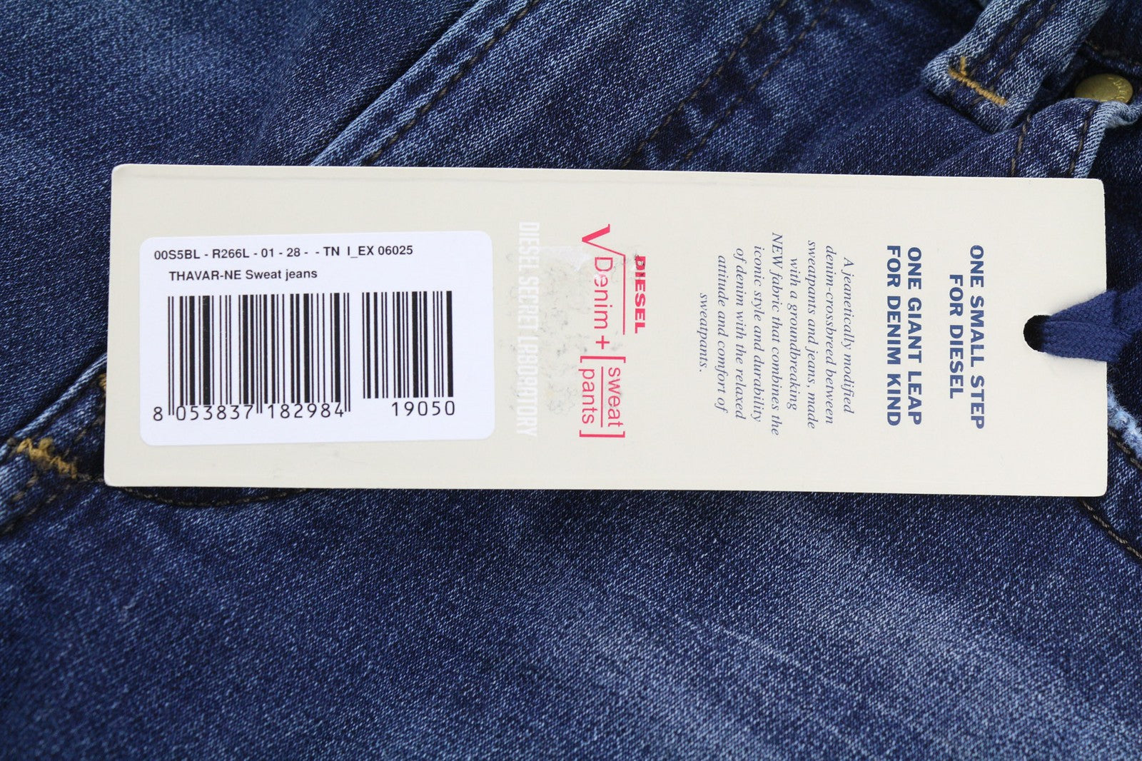 DIESEL Thavar-NE 0662L Men Jeans W28 Sweat Jogg Slim  Blue Stretchy Distressed