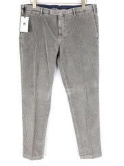 PT TORINO Men Trousers 56 W39 Skinny Grey Cotton Stretchy Corduroy Pleated
