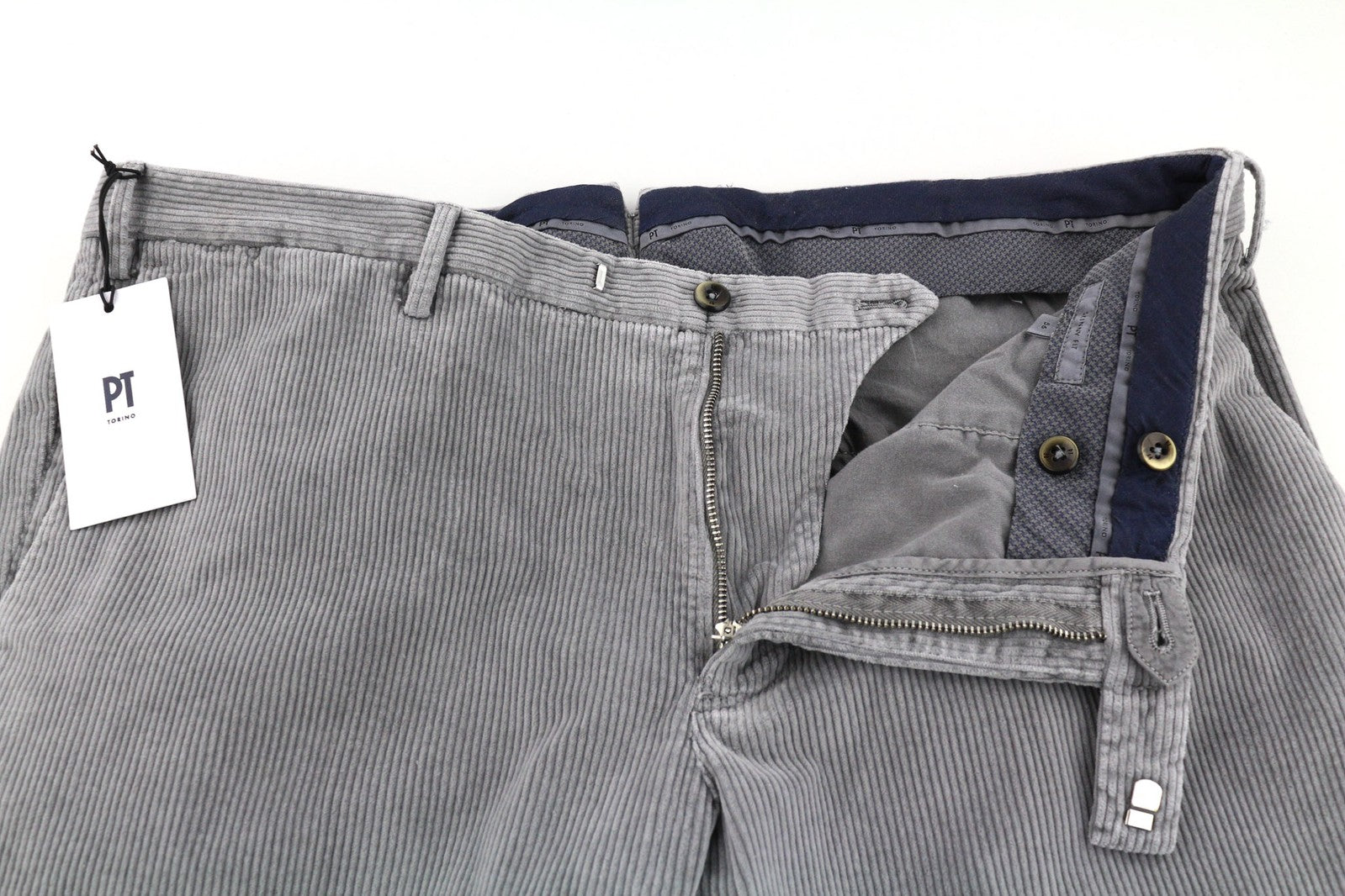 PT TORINO Men Trousers 56 W39 Skinny Grey Cotton Stretchy Corduroy Pleated