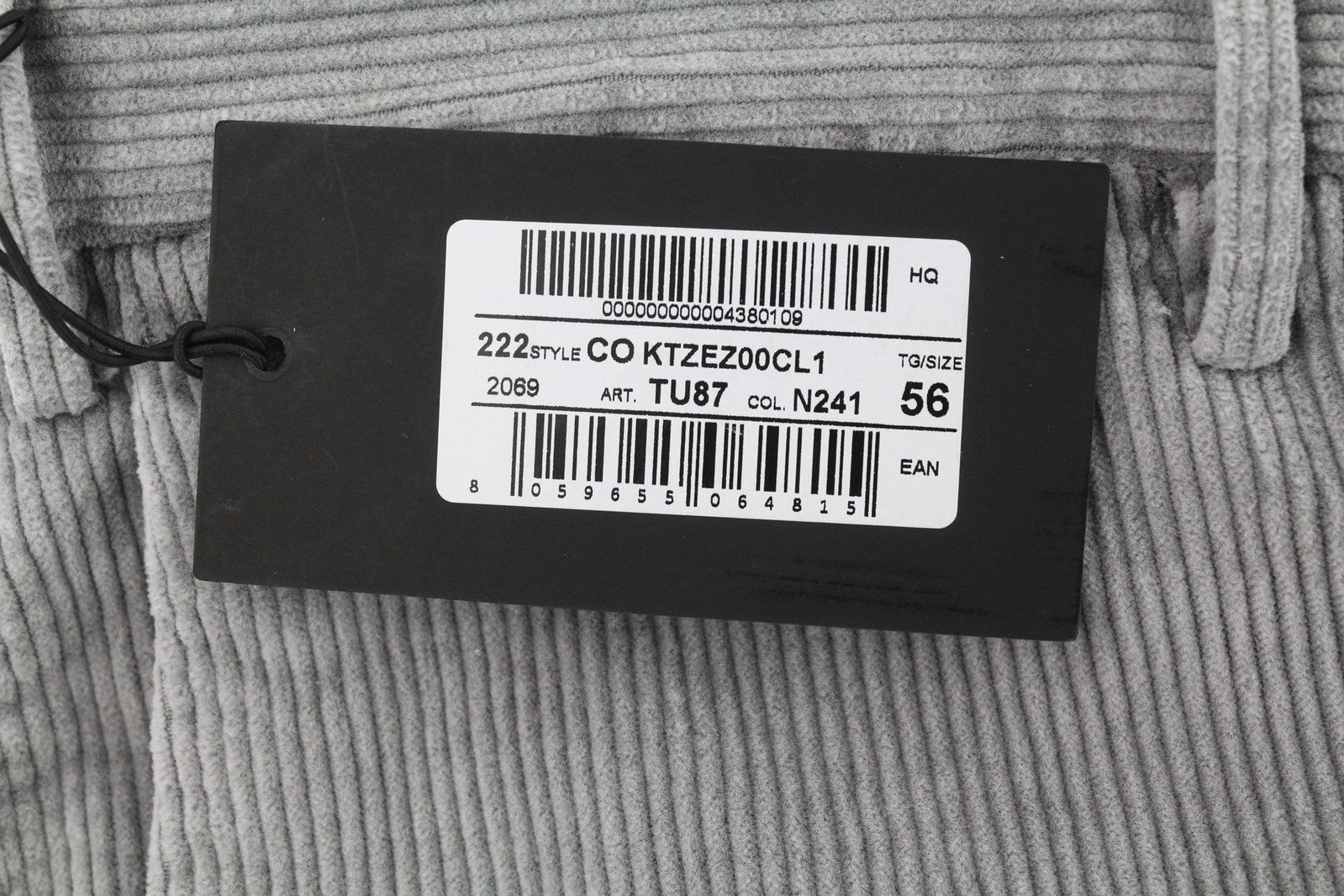 PT TORINO Men Trousers 56 W39 Skinny Grey Cotton Stretchy Corduroy Pleated