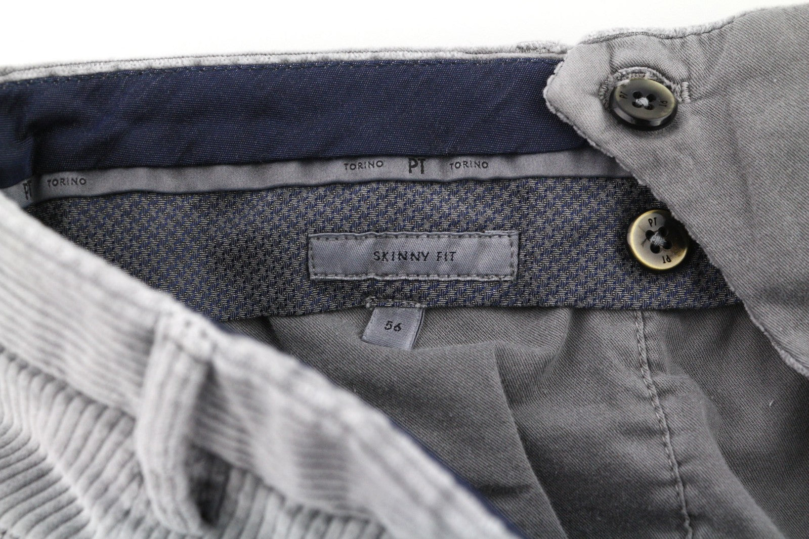 PT TORINO Men Trousers 56 W39 Skinny Grey Cotton Stretchy Corduroy Pleated