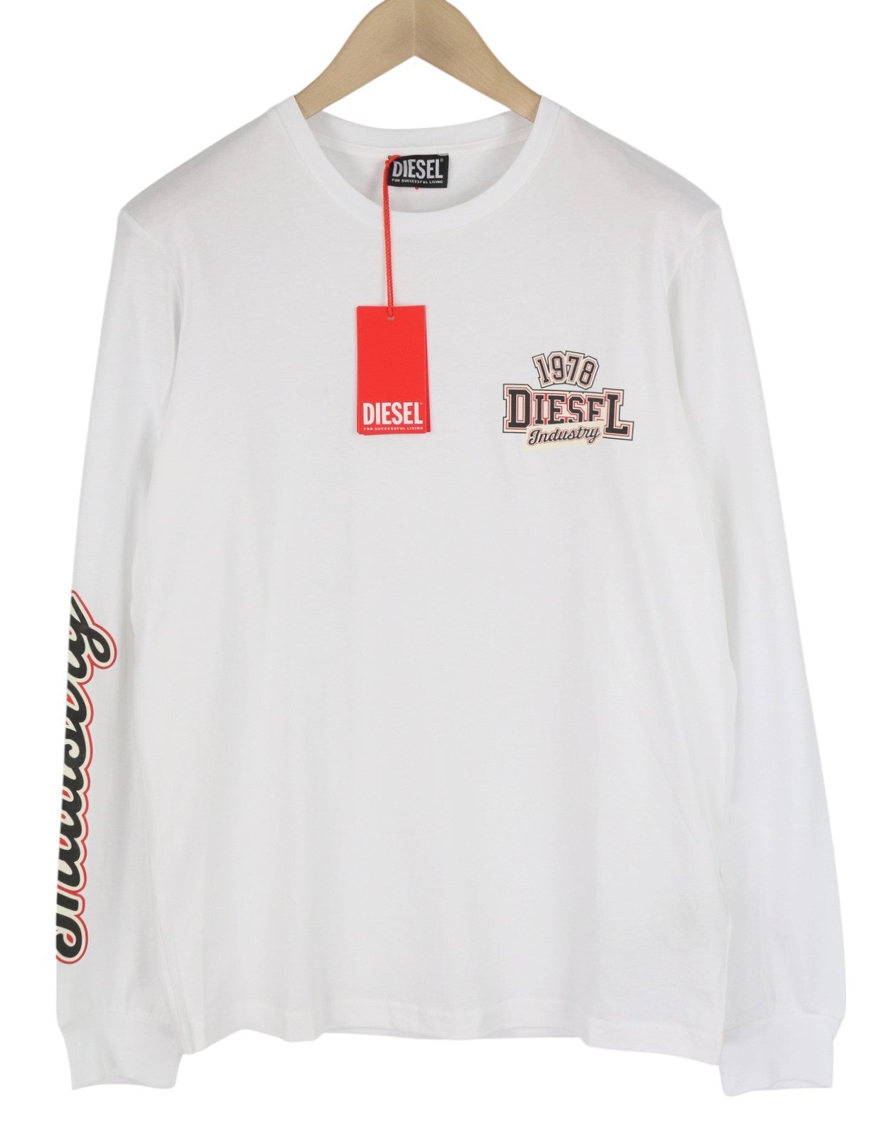 DIESEL T-Diegos-LS-K27 Men T-Shirt M White Cotton Long Sleeve Crew Neck Tricot