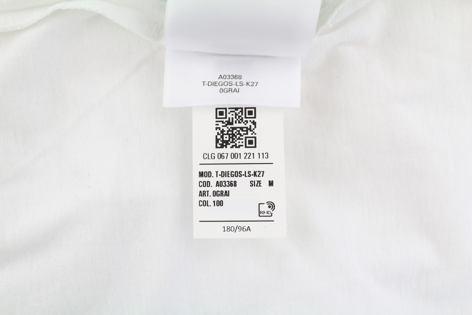 DIESEL T-Diegos-LS-K27 Men T-Shirt M White Cotton Long Sleeve Crew Neck Tricot