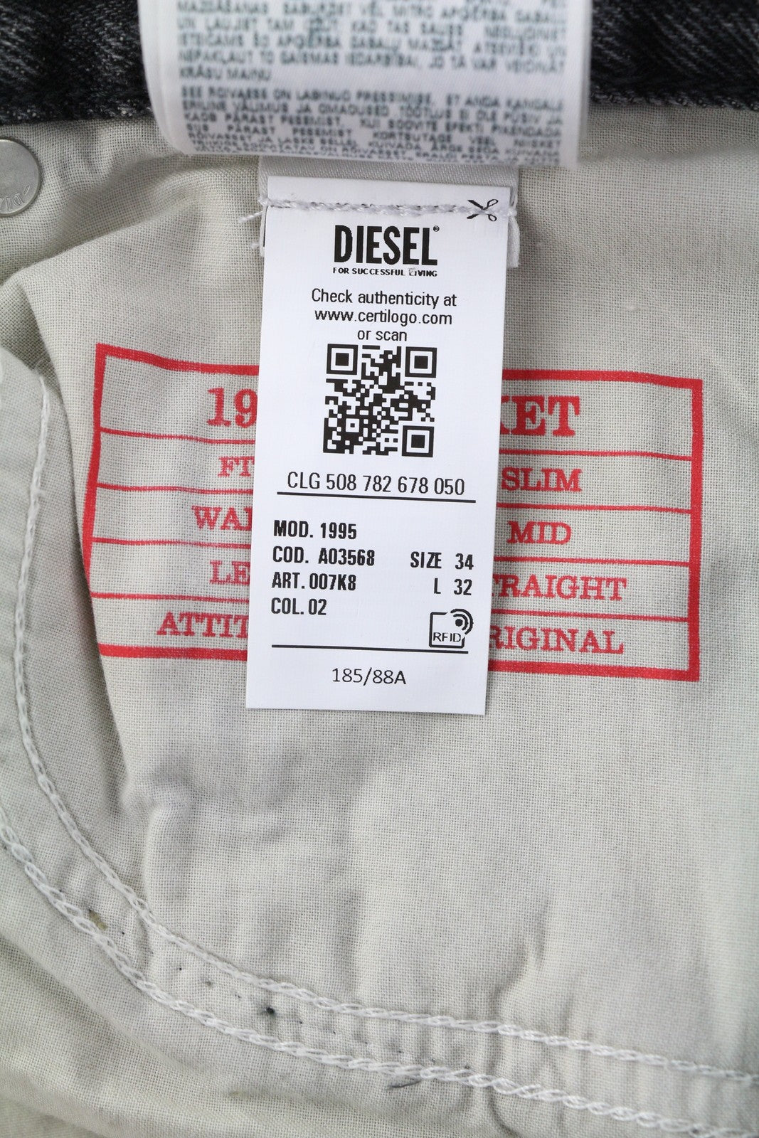 DIESEL 1995 D-SARK 007K8 Men Jeans W34/L32 Slim  Straight Distress Grey RRP195