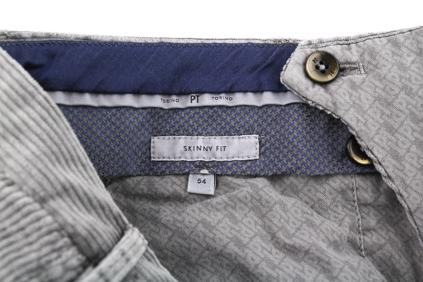 PT TORINO Men Trousers 54 W38 Skinny Grey Cotton Stretchy Corduroy Pleat Front