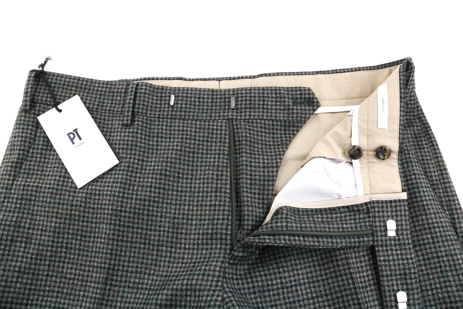 PT TORINO Men Trousers 50 W36 Soft  Pure Wool Grey Patterned Pleated Dress