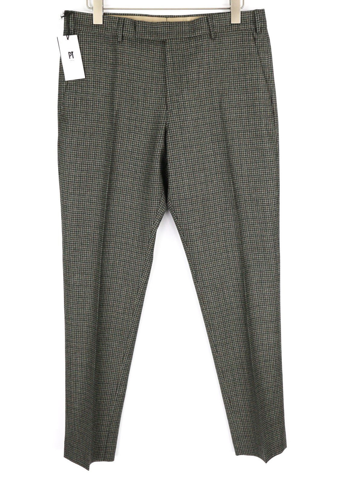 PT TORINO Men Trousers 50 W36 Soft  Pure Wool Grey Patterned Pleated Dress