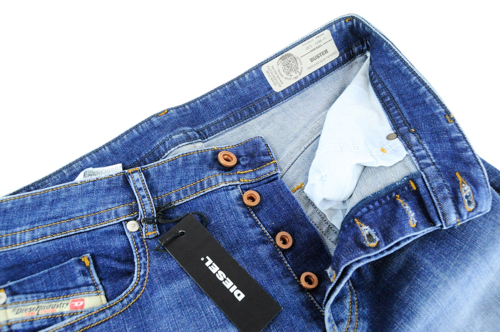 DIESEL Buster R4TW8 Men Jeans W31/L32 Slim Taper Fit Ripped Blue Stretch Denim